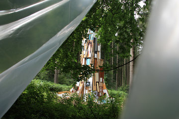 Helge Hommes: "the skip refuse tree project", Grenzkunstroute011 beim Grenzübergang Aachen-Köpfchen