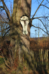 Holzkreuz an einem Baum in Terziet, Südlimburg