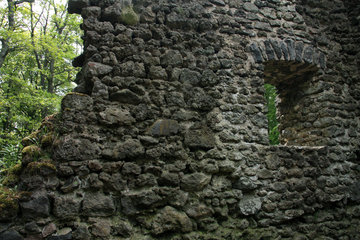Mauer aus schwarzem Lavagestein, Burgruine Freudenkoppe, Nerother Kopf, Vulkaneifel