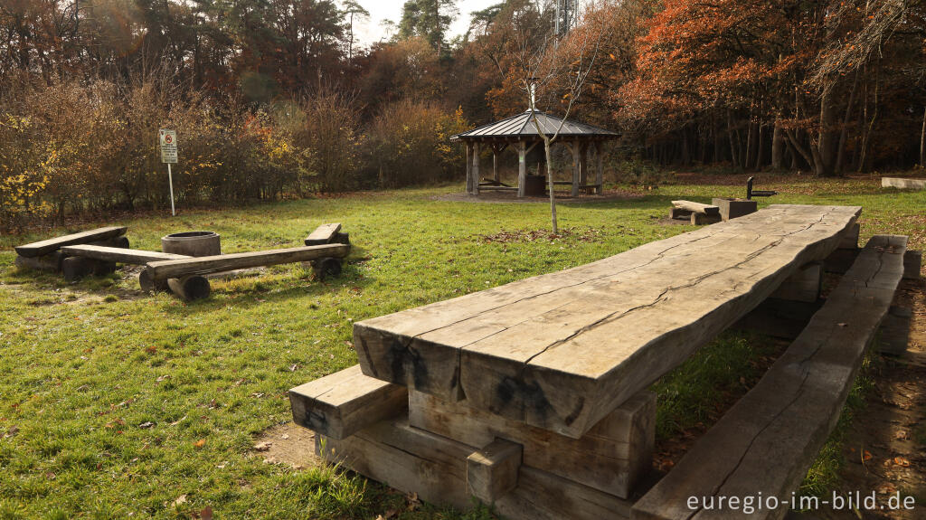 Detailansicht von Picknickplatz auf dem Wanderweg B2 im Müllerthal, Luxemburg