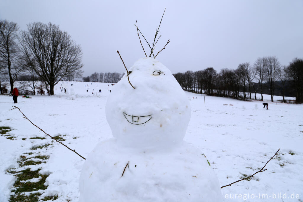 Detailansicht von Schneemann im Wintersportgebiet "Weißer Stein" bei Udenbreth in der Hocheifel
